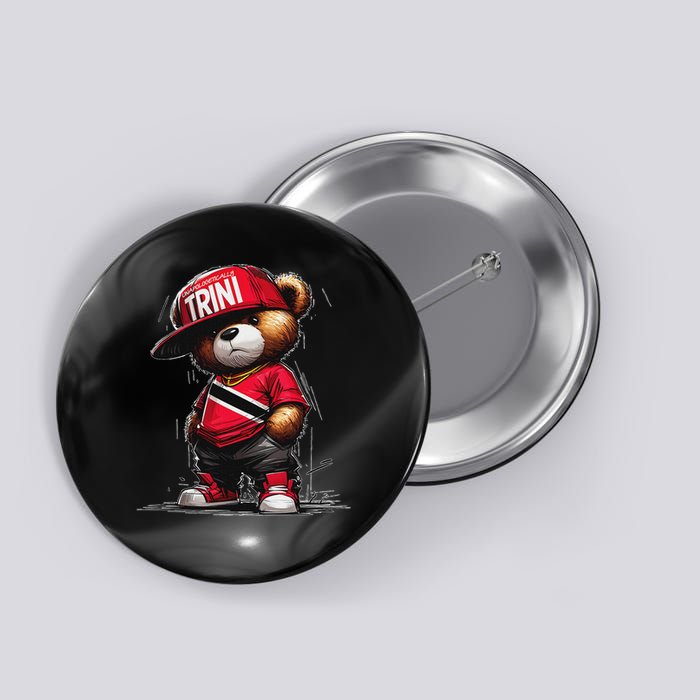 Unapologetically Trini Cool Teddy Bear Trinidad Flag Art Button