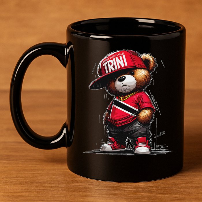 Unapologetically Trini Cool Teddy Bear Trinidad Flag Art 11oz C Handle Ceramic Mug