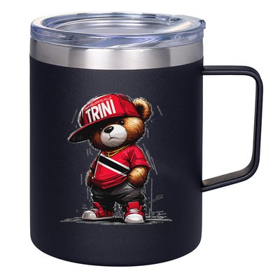 Unapologetically Trini Cool Teddy Bear Trinidad Flag Art 12oz Stainless Steel Coffee Mug