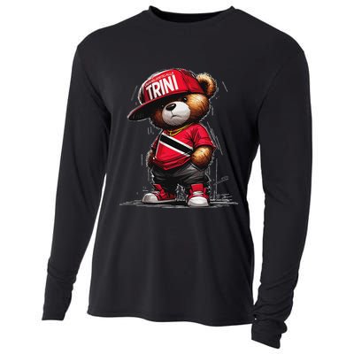 Unapologetically Trini Cool Teddy Bear Trinidad Flag Art Cooling Performance Long Sleeve Crew