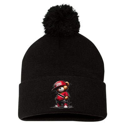 Unapologetically Trini Cool Teddy Bear Trinidad Flag Art Pom Pom 12in Knit Beanie