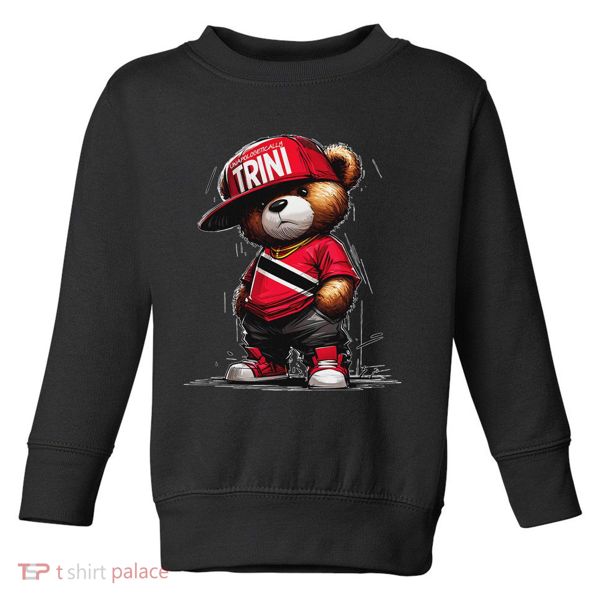 Unapologetically Trini Cool Teddy Bear Trinidad Flag Art Toddler Sweatshirt