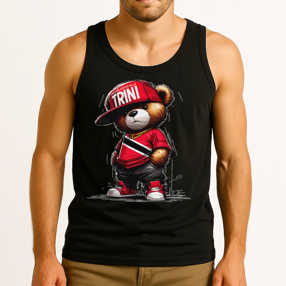 Unapologetically Trini Cool Teddy Bear Trinidad Flag Art Tank Top