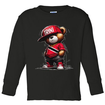 Unapologetically Trini Cool Teddy Bear Trinidad Flag Art Toddler Long Sleeve Shirt