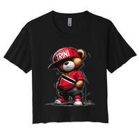 Unapologetically Trini Cool Teddy Bear Trinidad Flag Art Women's Crop Top Tee