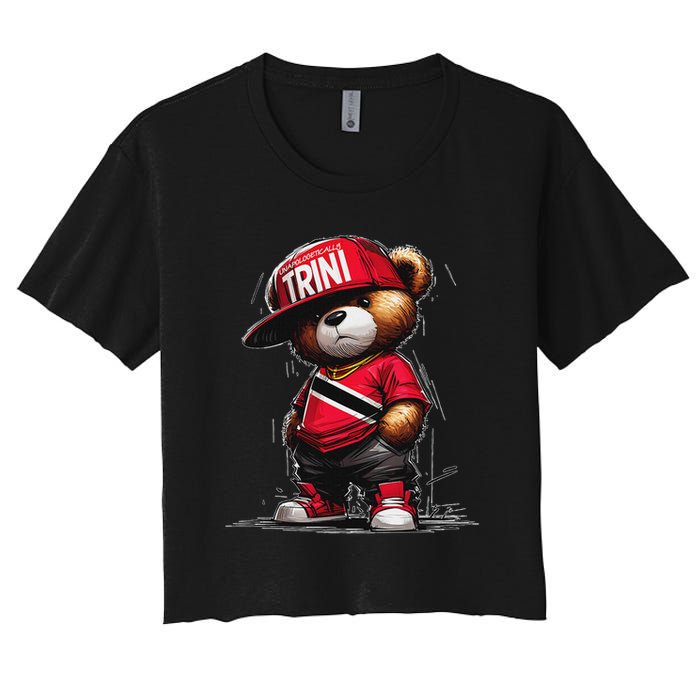 Unapologetically Trini Cool Teddy Bear Trinidad Flag Art Women's Crop Top Tee