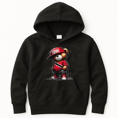 Unapologetically Trini Cool Teddy Bear Trinidad Flag Art Kids Hoodie
