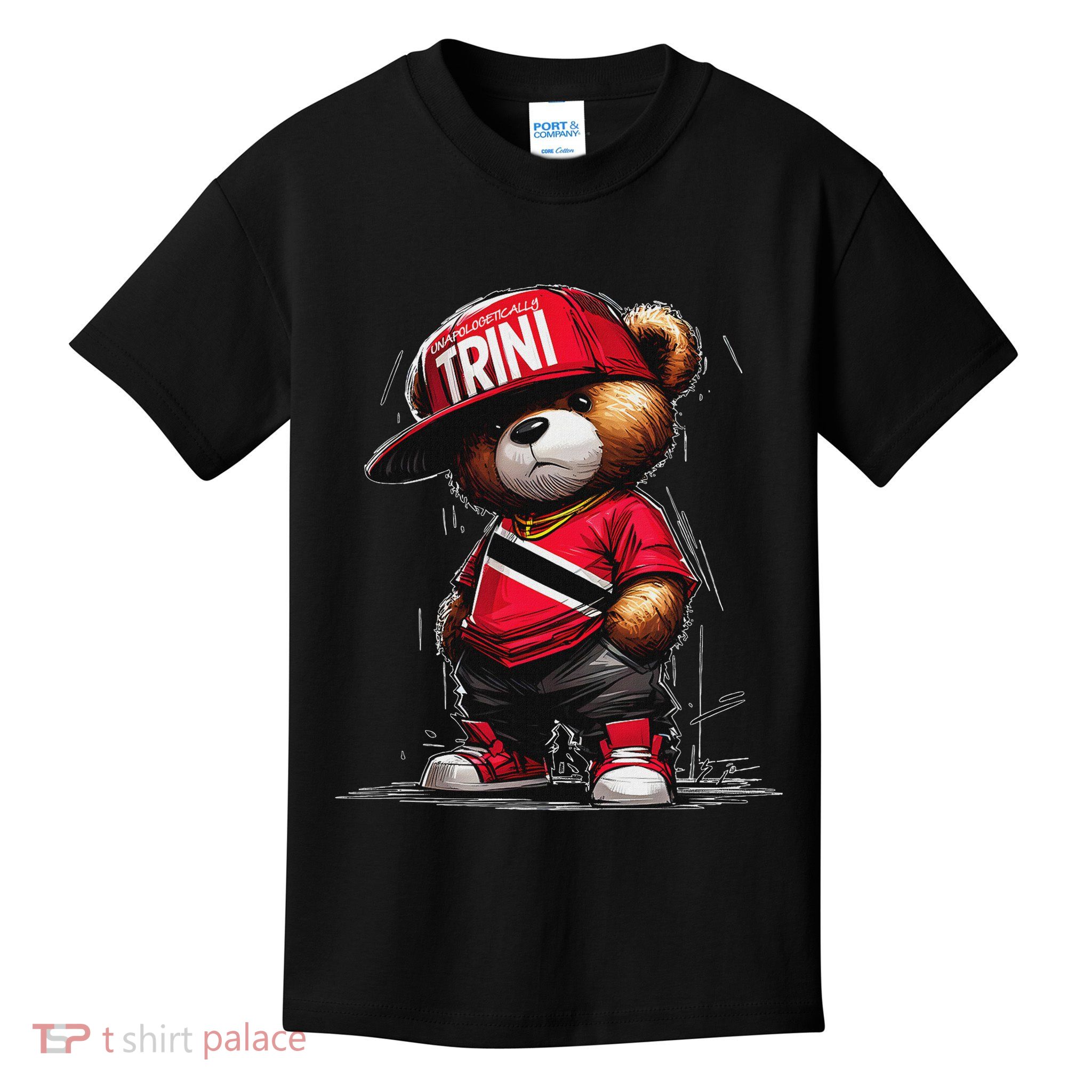 Unapologetically Trini Cool Teddy Bear Trinidad Flag Art Kids T-Shirt