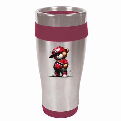 Unapologetically Trini Cool Teddy Bear Trinidad Flag Art 16oz Travel Tumbler