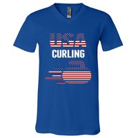 Usa Team Curling Rock Jersey Vintage Winter Sports Lovers Gift V-Neck T-Shirt