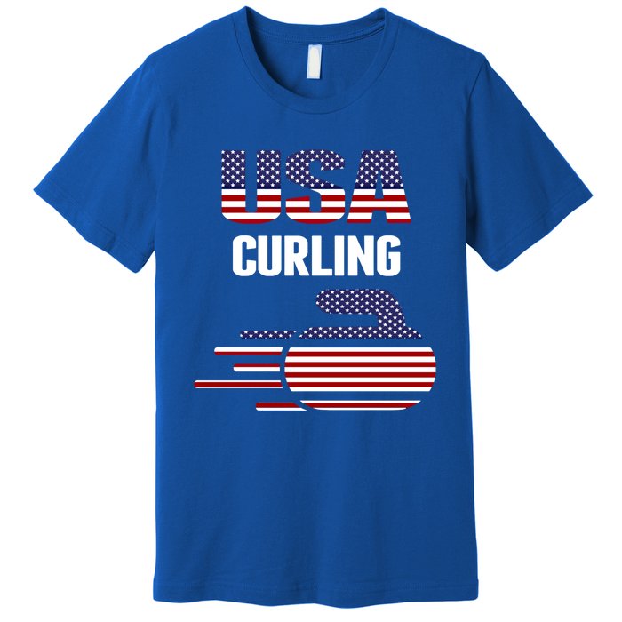 Usa Team Curling Rock Jersey Vintage Winter Sports Lovers Gift Premium T-Shirt