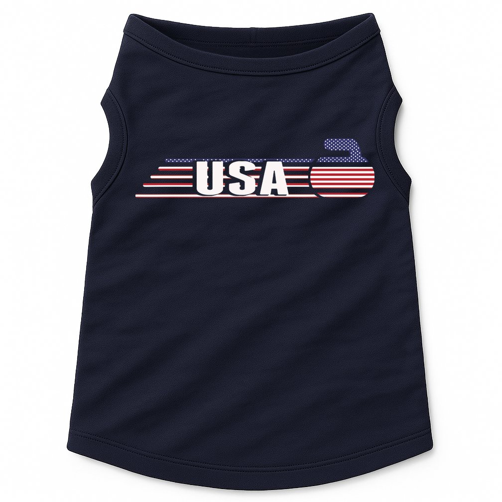 USA Team Curling Rock Jersey Vintage Winter Sports Lovers Doggie Tank