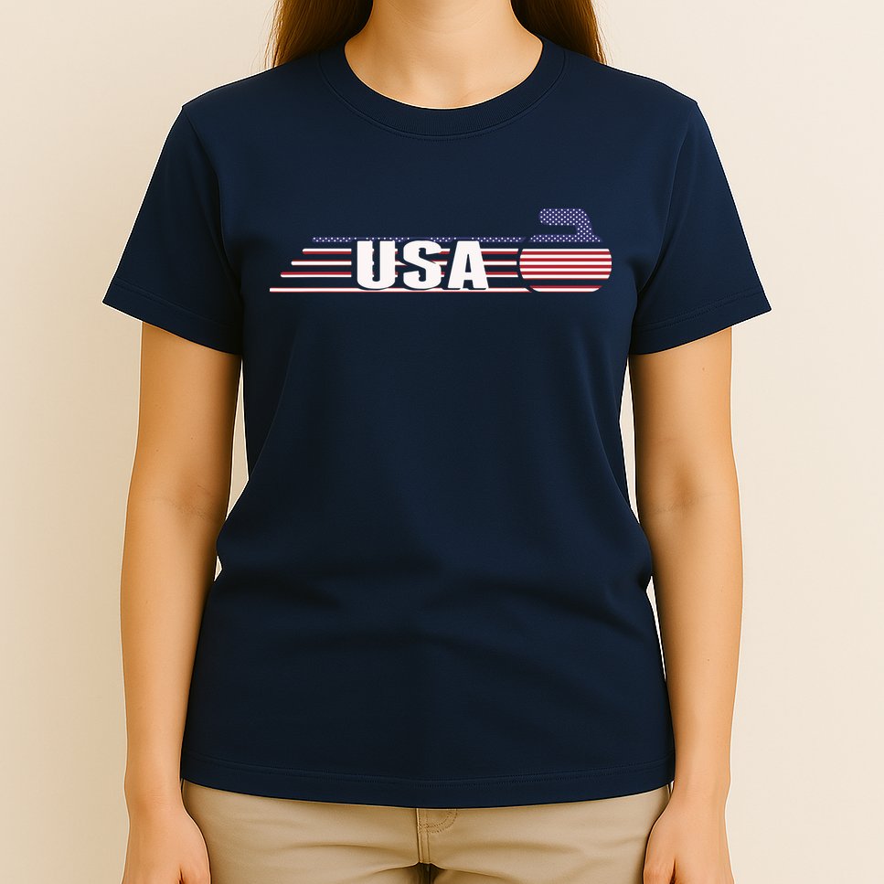 USA Team Curling Rock Jersey Vintage Winter Sports Lovers T-Shirt
