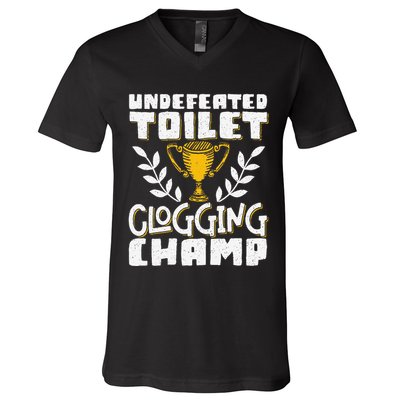 Undefeated Toilet Clogging Champ V-Neck T-Shirt