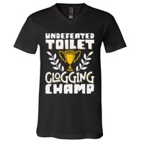 Undefeated Toilet Clogging Champ V-Neck T-Shirt