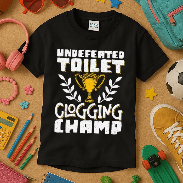 Undefeated Toilet Clogging Champ Kids T-Shirt