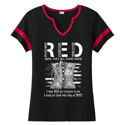 Until They Come Home My Soldier US Flag Red Friday Military Ladies Halftime Notch Neck Tee