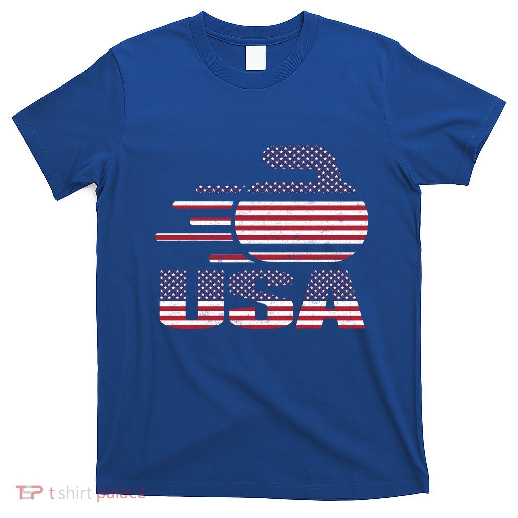 Usa Team Curling Rock Jersey American Flag Winter Sport Gift Funny Gift T-Shirt