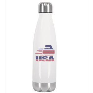 Usa Team Curling Rock Jersey American Flag Winter Sport Gift Funny Gift Stainless Steel Insulated Water Bottle