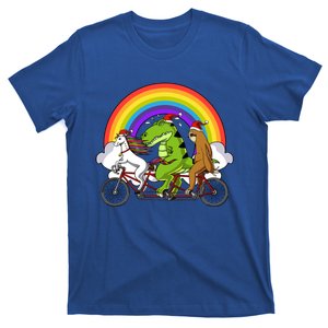 Unicorn Trex Dinosaur Sloth Santa Riding Bicycle Christmas Gift T-Shirt