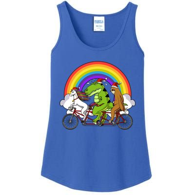 Unicorn Trex Dinosaur Sloth Santa Riding Bicycle Christmas Gift Ladies Essential Tank