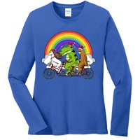 Unicorn Trex Dinosaur Sloth Santa Riding Bicycle Christmas Gift Ladies Long Sleeve Shirt