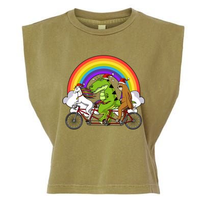 Unicorn Trex Dinosaur Sloth Santa Riding Bicycle Christmas Gift Garment-Dyed Women's Muscle Tee