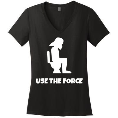 Use The Force Funny Pooping Women's V-Neck T-Shirt