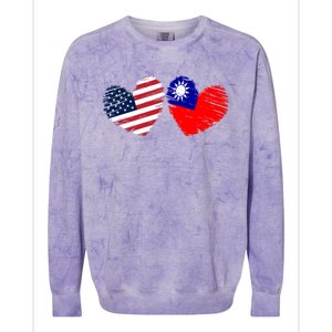 Usa Taiwan Flag Heart Valentines Day Taiwanese American Cute Gift Colorblast Crewneck Sweatshirt