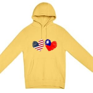 Usa Taiwan Flag Heart Valentines Day Taiwanese American Cute Gift Premium Pullover Hoodie