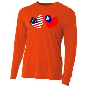 Usa Taiwan Flag Heart Valentines Day Taiwanese American Cute Gift Cooling Performance Long Sleeve Crew