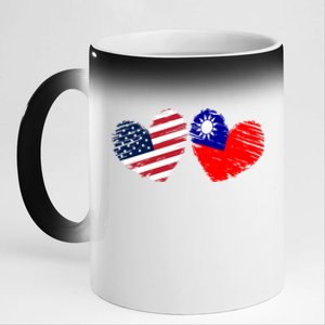 Usa Taiwan Flag Heart Valentines Day Taiwanese American Cute Gift 11oz Black Color Changing Mug