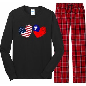 Usa Taiwan Flag Heart Valentines Day Taiwanese American Cute Gift Long Sleeve Pajama Set