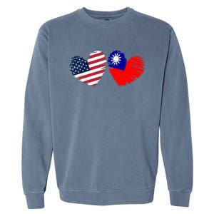 Usa Taiwan Flag Heart Valentines Day Taiwanese American Cute Gift Garment-Dyed Sweatshirt