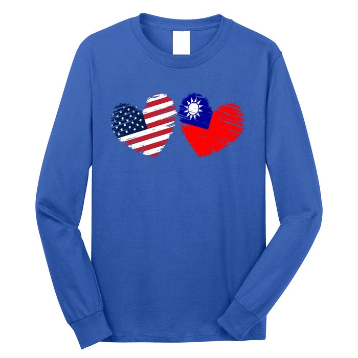 Usa Taiwan Flag Heart Valentines Day Taiwanese American Cute Gift Long Sleeve Shirt