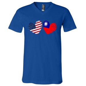 Usa Taiwan Flag Heart Valentines Day Taiwanese American Cute Gift V-Neck T-Shirt