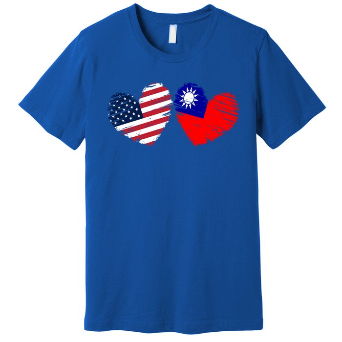 Usa Taiwan Flag Heart Valentines Day Taiwanese American Cute Gift Premium T-Shirt