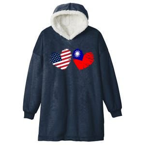 Usa Taiwan Flag Heart Valentines Day Taiwanese American Cute Gift Hooded Wearable Blanket