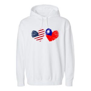 Usa Taiwan Flag Heart Valentines Day Taiwanese American Cute Gift Garment-Dyed Fleece Hoodie