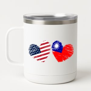 Usa Taiwan Flag Heart Valentines Day Taiwanese American Cute Gift 12 oz Stainless Steel Tumbler Cup