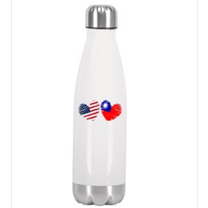 Usa Taiwan Flag Heart Valentines Day Taiwanese American Cute Gift Stainless Steel Insulated Water Bottle