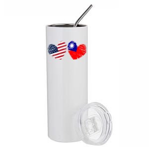 Usa Taiwan Flag Heart Valentines Day Taiwanese American Cute Gift Stainless Steel Tumbler