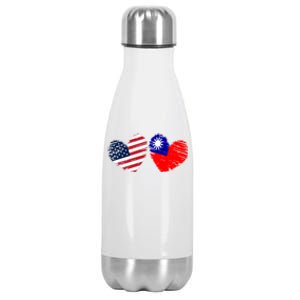 Usa Taiwan Flag Heart Valentines Day Taiwanese American Cute Gift Stainless Steel Insulated Water Bottle