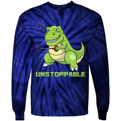 Unstoppable Tyrannosaur Funny T Rex Dino Lovers Humor Outfit Tie-Dye Long Sleeve Shirt