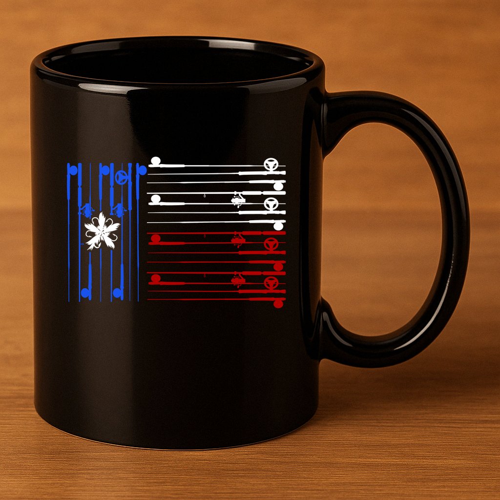 USA Texas Fishing Rods Flag 11oz C Handle Ceramic Mug