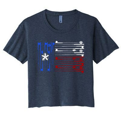 USA Texas Fishing Rods Flag Women's Crop Top Tee