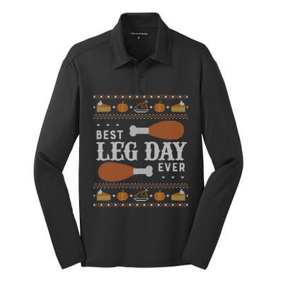 Ugly Thanksgiving Funny Best Leg Day Cool Gift Cool Gift Silk Touch Performance Long Sleeve Polo