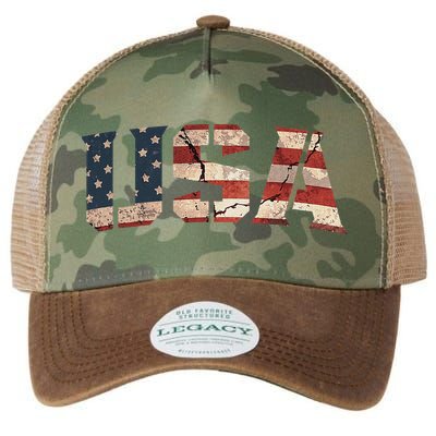 Usa Text Flag American Flag Patriotic 4th Of July Legacy Tie Dye Trucker Hat