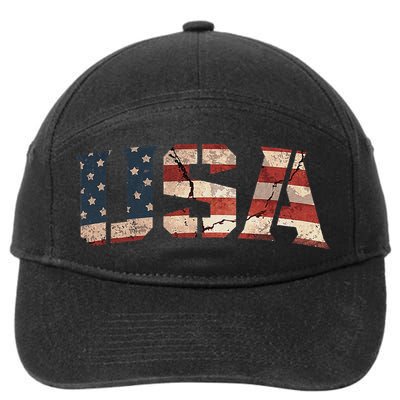 Usa Text Flag American Flag Patriotic 4th Of July 7-Panel Snapback Hat