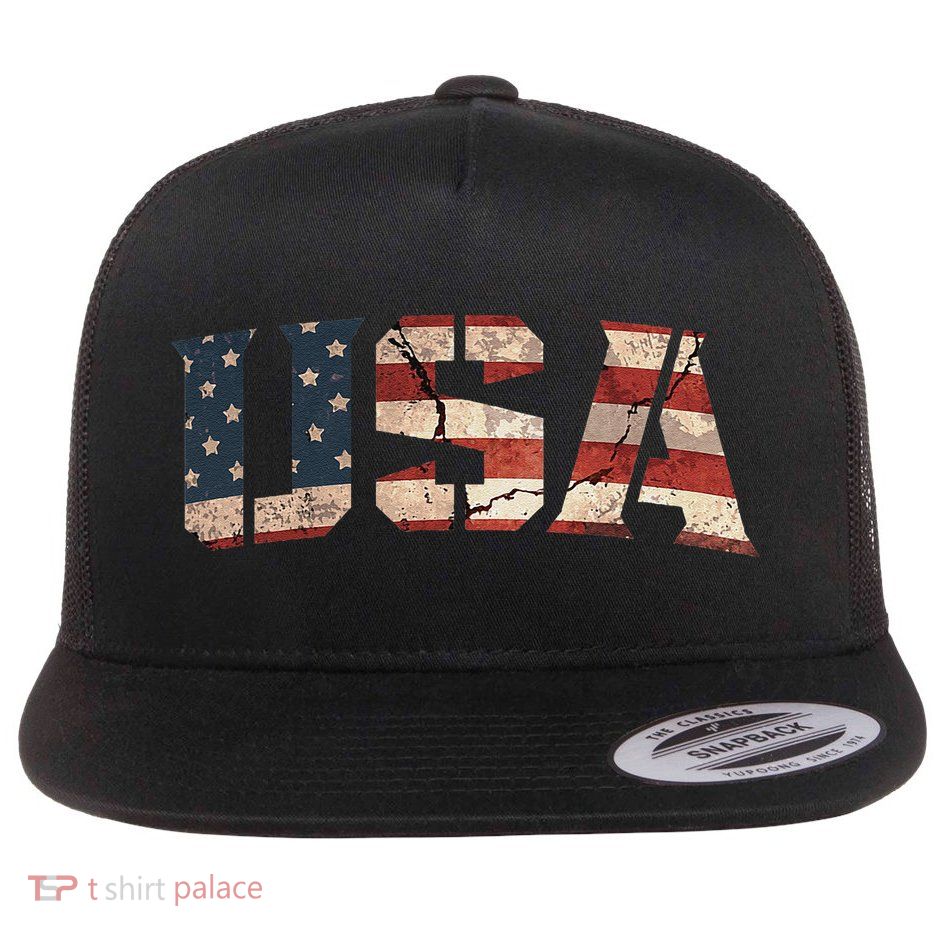 Usa Text Flag American Flag Patriotic 4th Of July Flatbill Hat